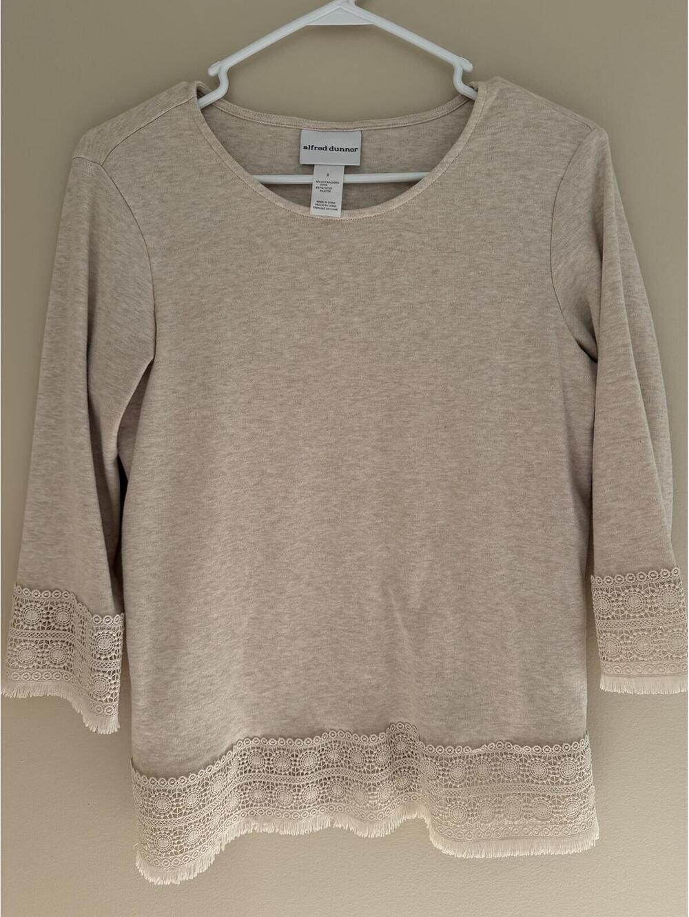 Alfred Dunner, S, Lace-trimmed 3/4 Sleeve, Beige top